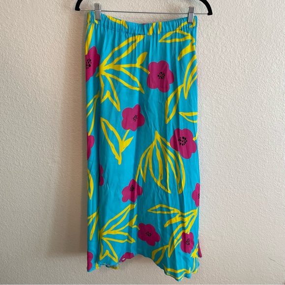 NWT We Are Blue Yellow Floral Front Pockets Satin Viscose Maxi Skirt - Picture 4 of 4